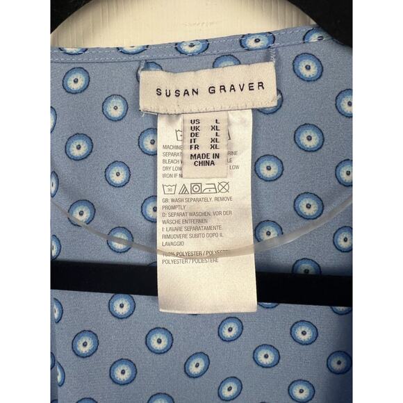 Susan Graver Patchwork Kimono Topper Blouse Large Blue Green Pockets - Picture 3 of 7